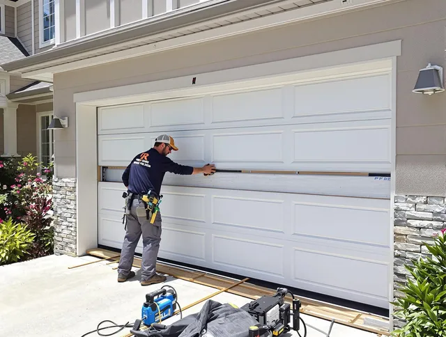 Downey Garage Door Repair team performing complete garage door replacement at Downey residence
