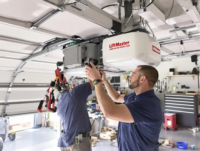 Downey Garage Door Repair technician performing advanced diagnostics on garage opener in Downey
