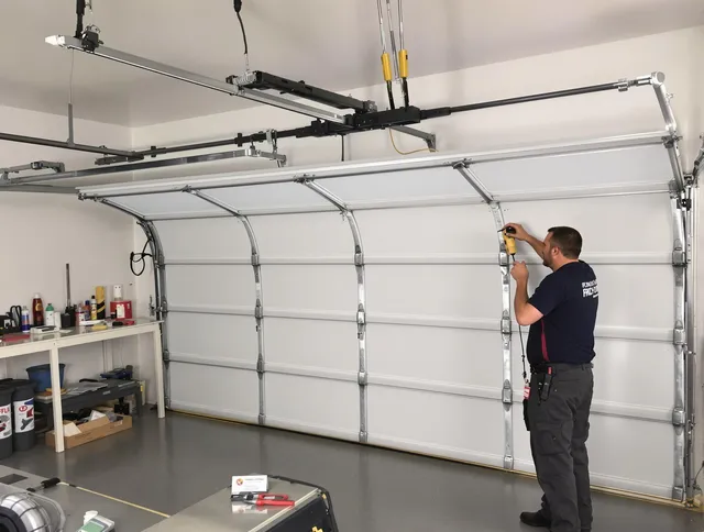 Downey Garage Door Repair certified technician performing overhead door system repair in Downey