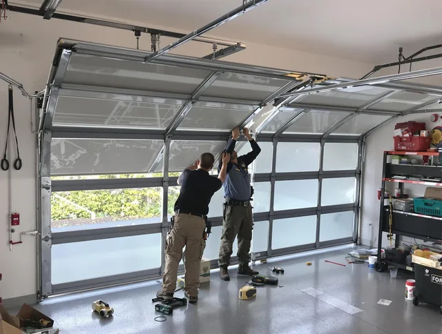 Downey Garage Door Repair expert performing precise panel replacement on Downey garage door